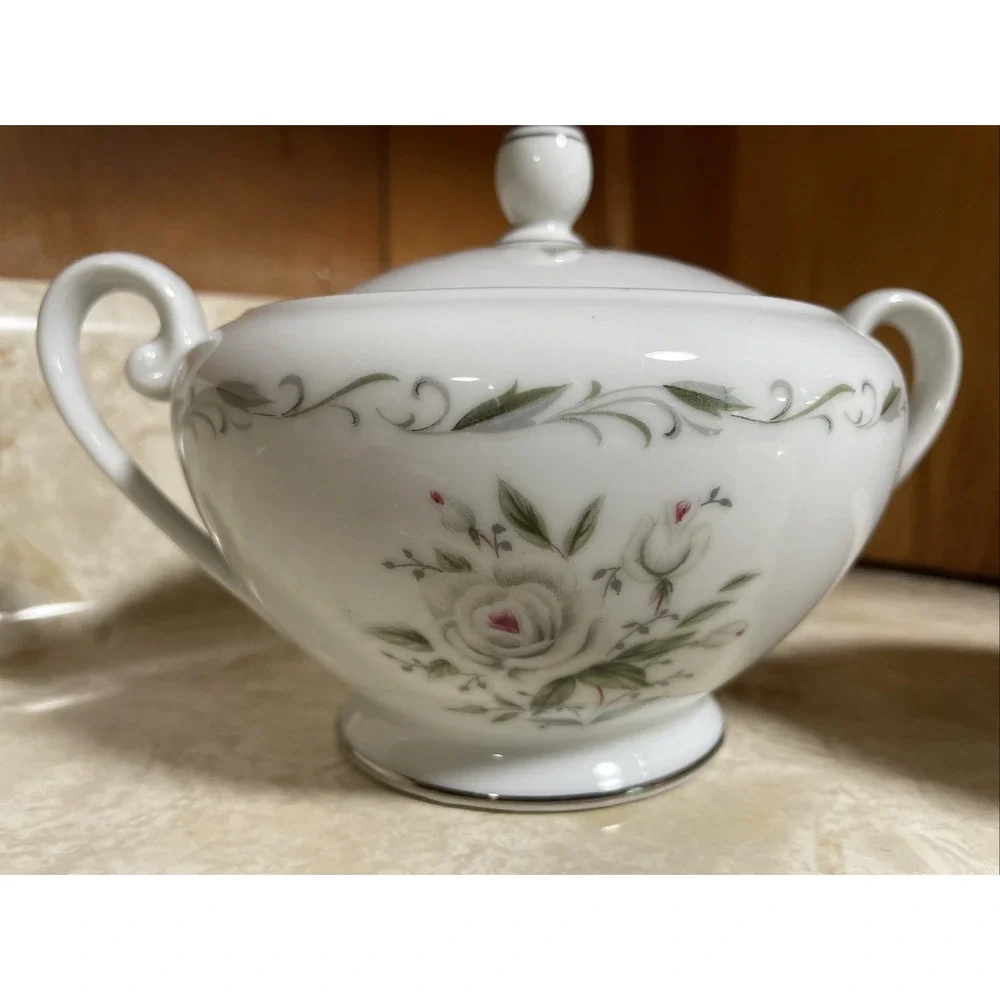 Vintage Romance Diamond China Sugar‎ Bowl With Lid And Creamer- Made In Japan